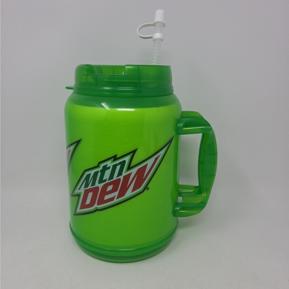 Vintage Whirley 64oz Mountain Dew Logo Neon Green Insulated Jug W/Straw